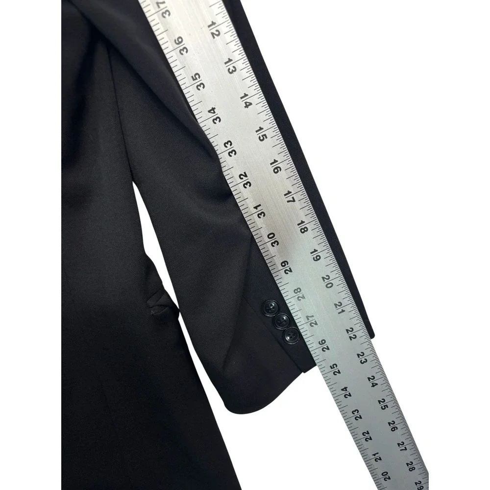 vtg 90s Black Double Breasted 38S 34x30 2pc Pant Suit Wool Pleated Cuffed
